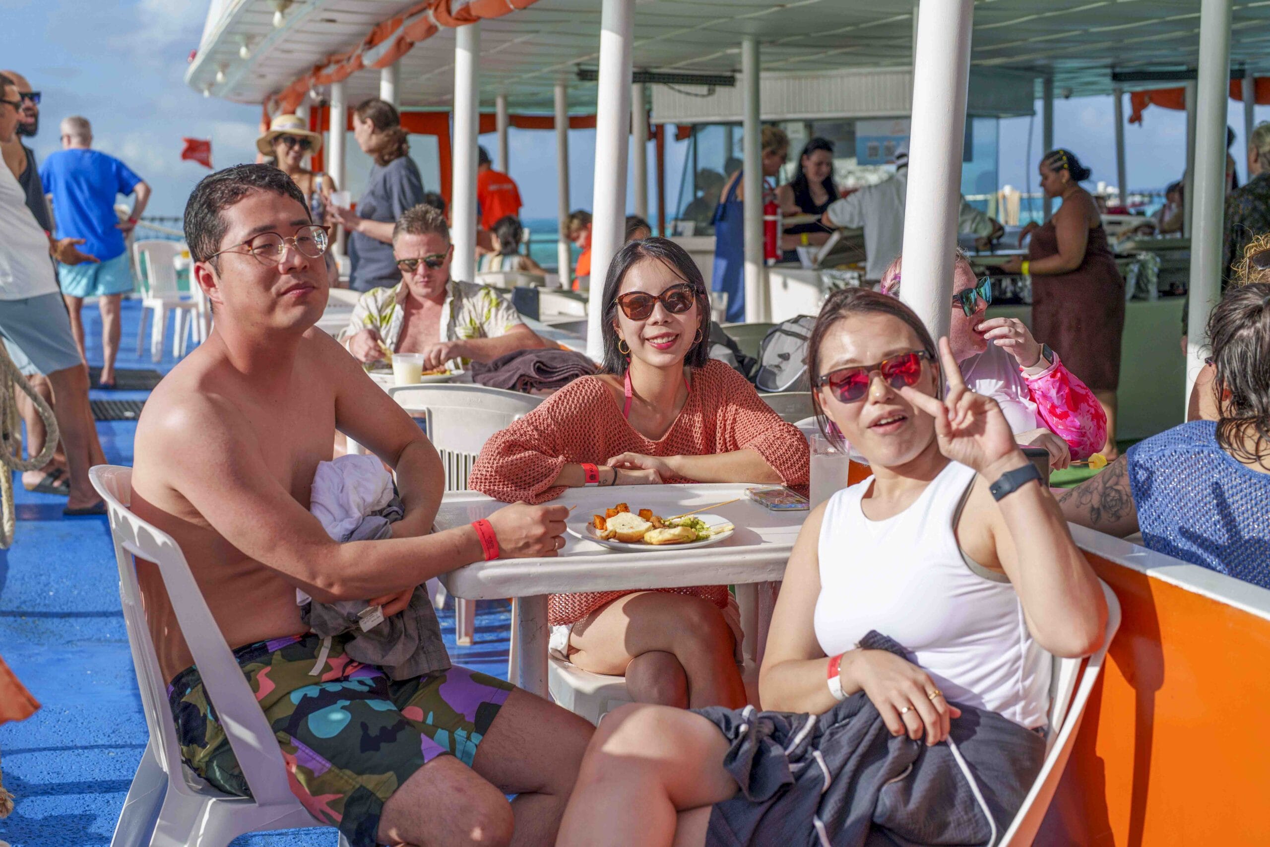 Private group dining aboard Dancer Catamaran