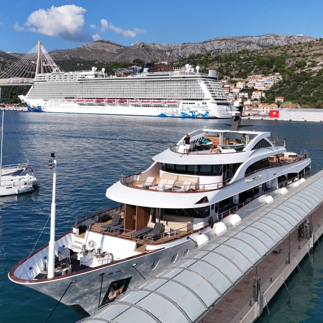Mauricio Mau Bravo on top of the 164 foot megayacht Symphony in Croatia